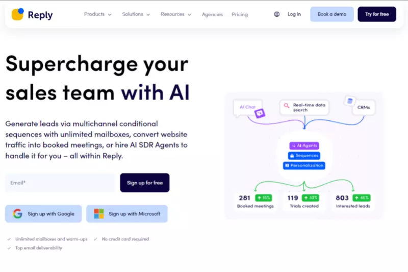 home page of Reply.io