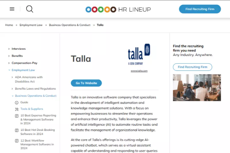 home page of Talla