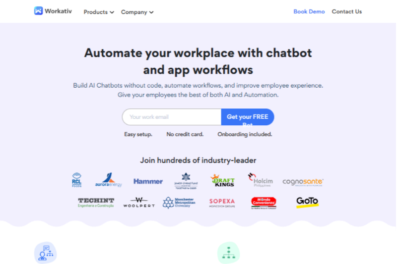 home page of Workativ.com