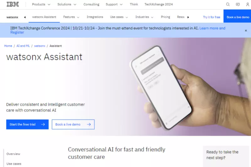 home page of IBM Watson Assistant