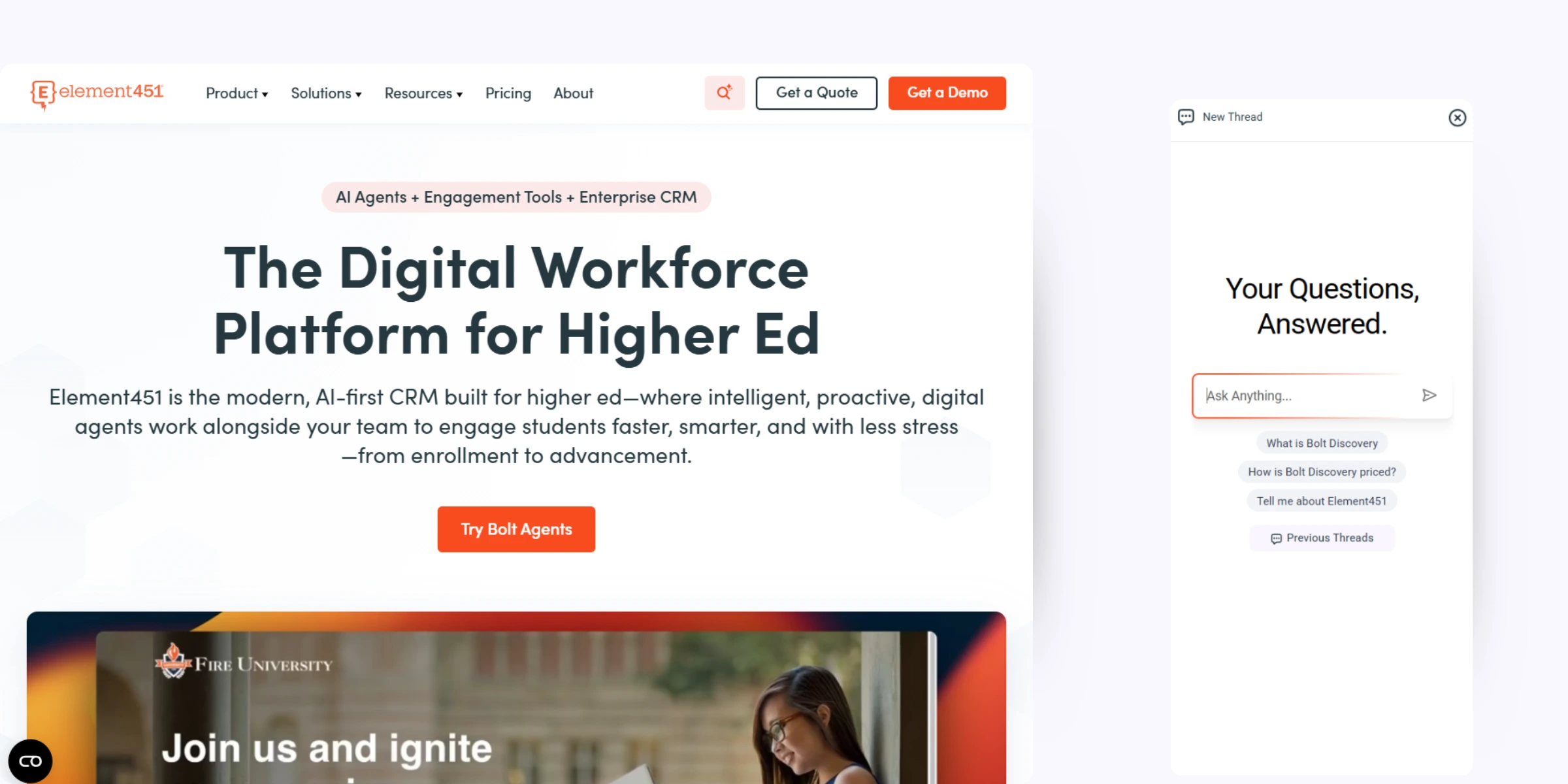 home page of Element 451’s AI assistant