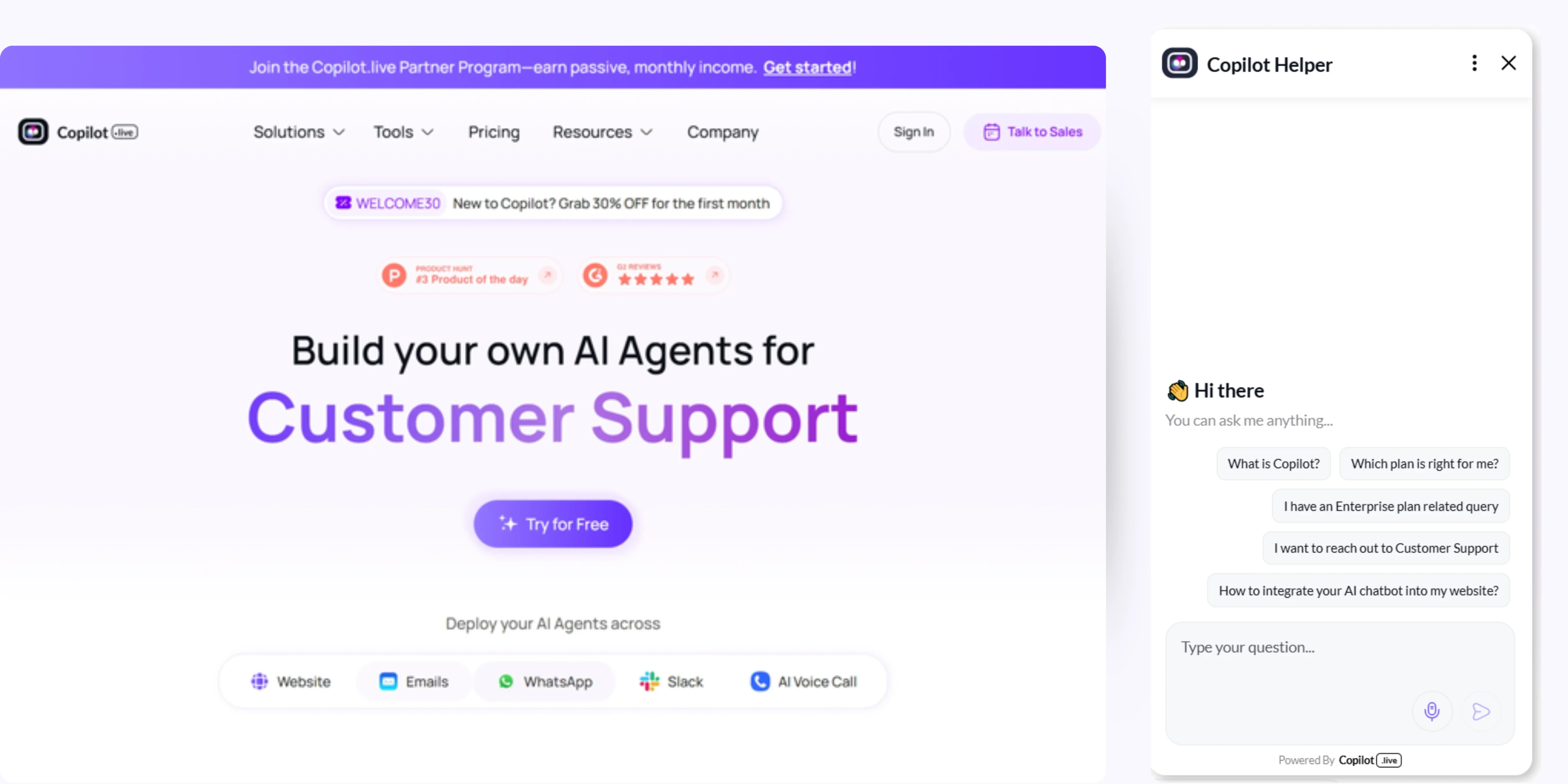 home page of Copilot.live
