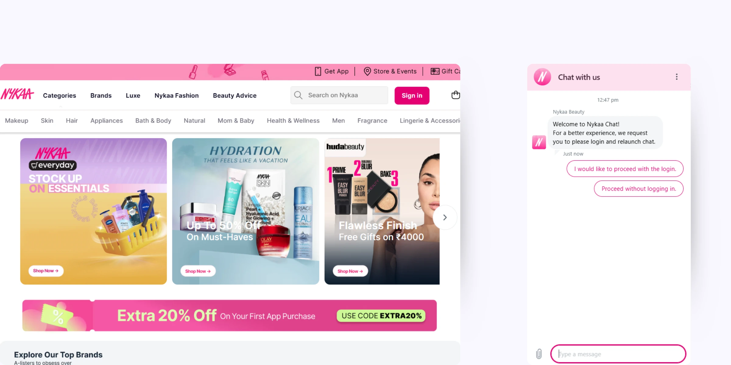 home page of Nykaa