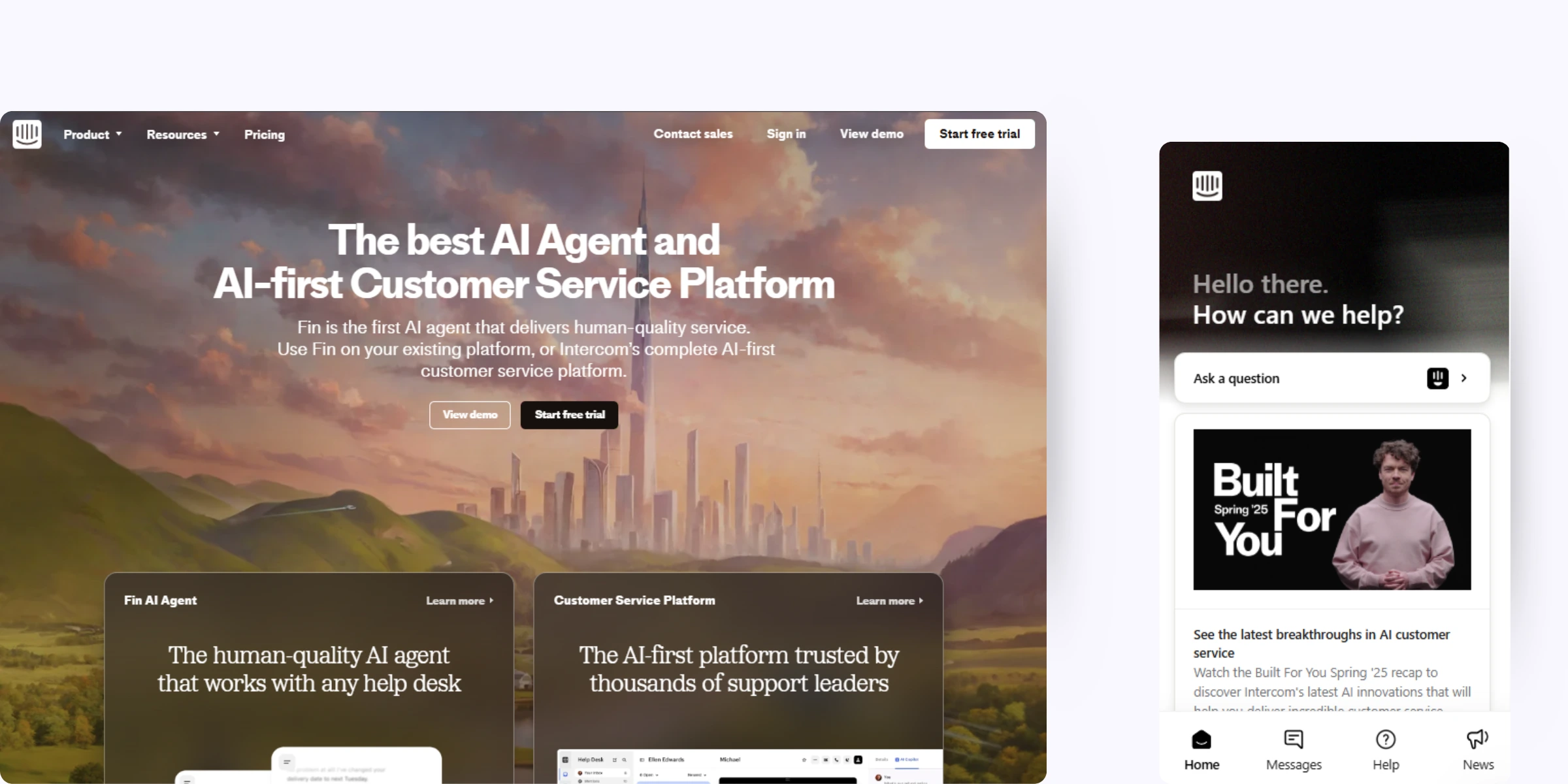 home page of Intercom‍