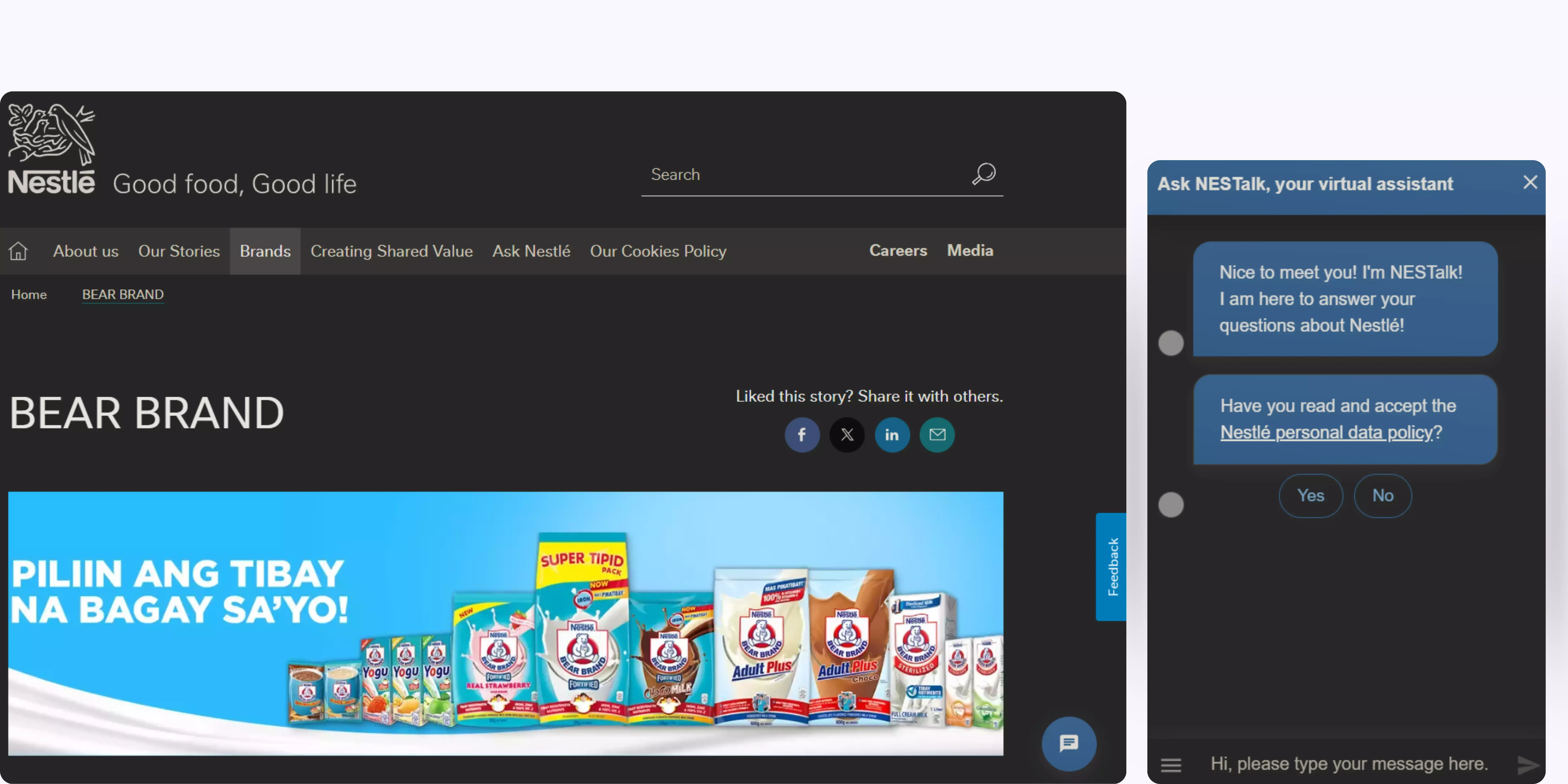 Chatbot and Home Page of Bearbrand