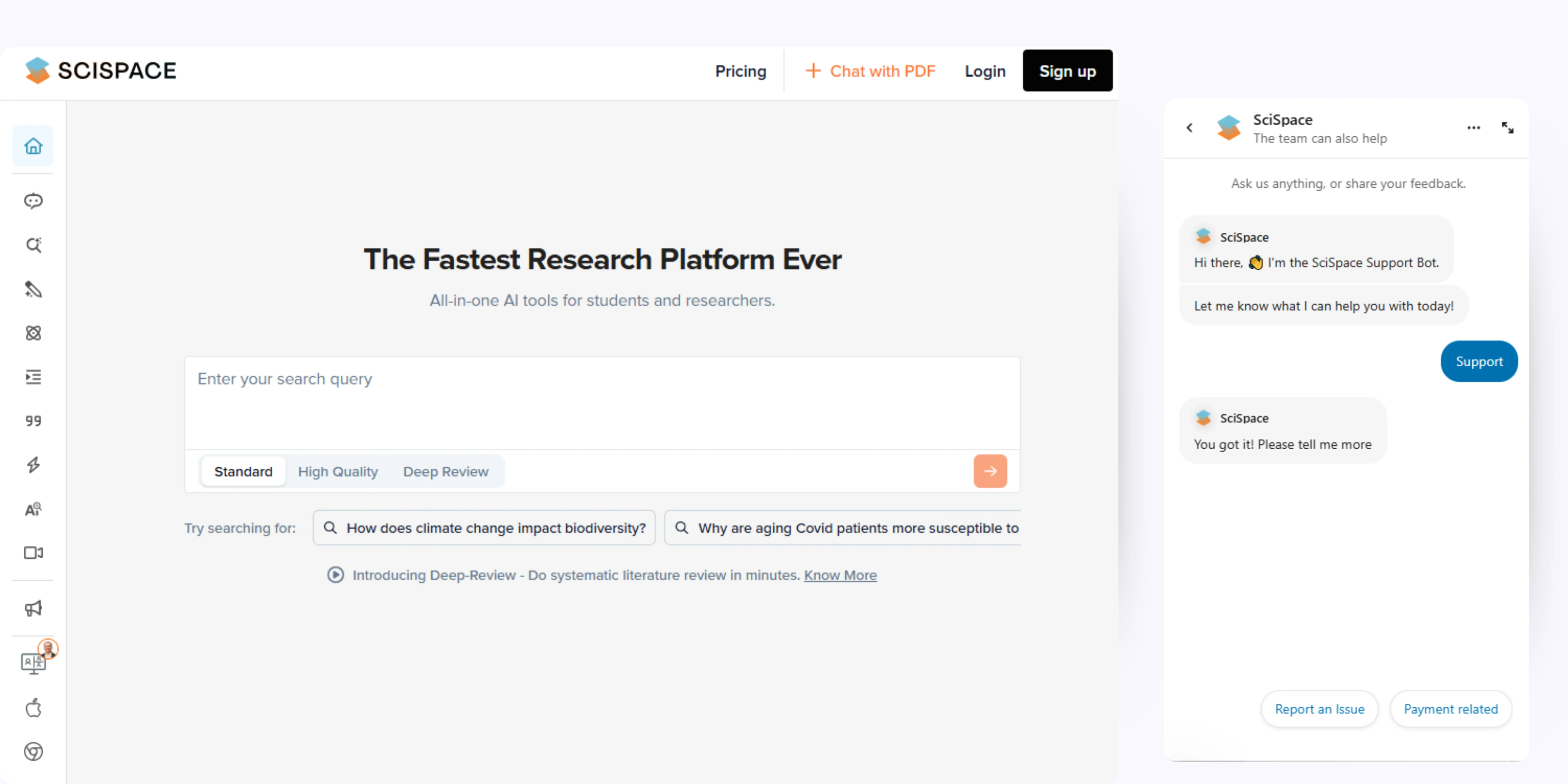 home page of SciSpace Copilot