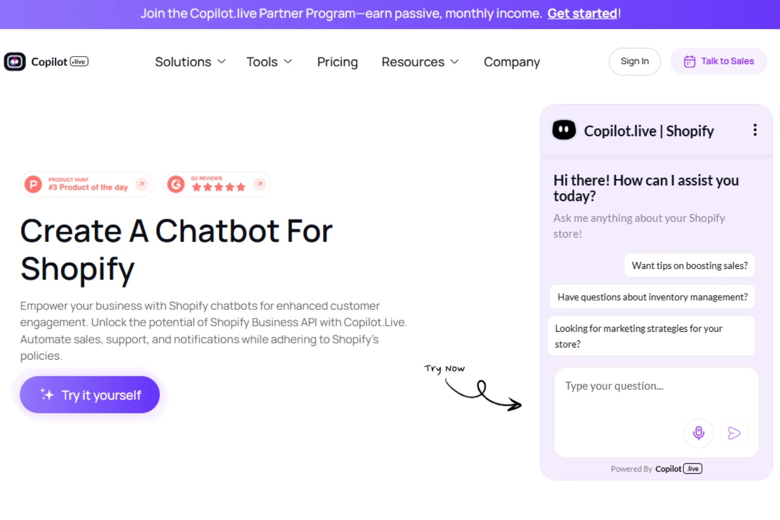 home page of Copilot.Live