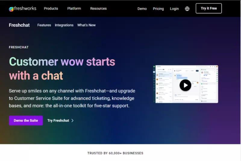 home page of Freshchat
