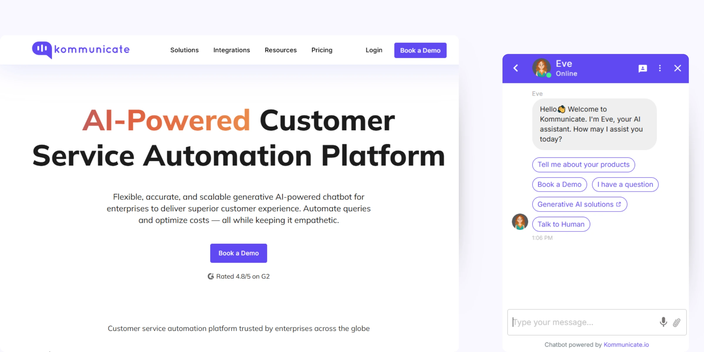 home page of Kommunicate