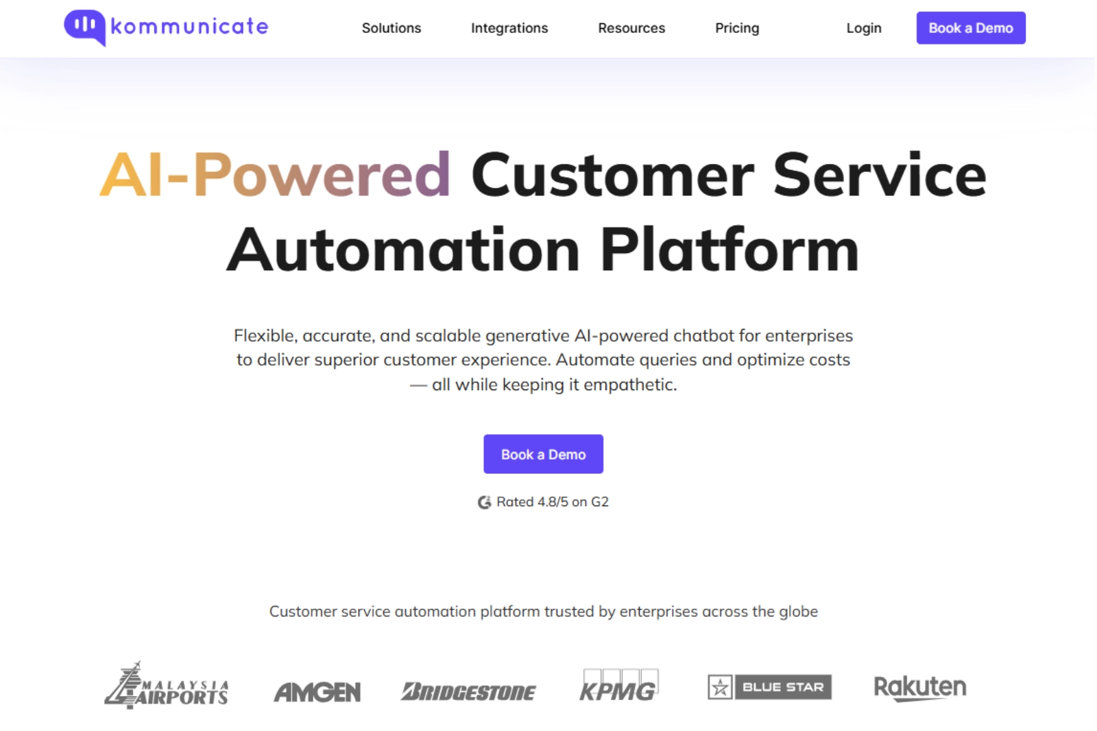 home page of Kommunicate