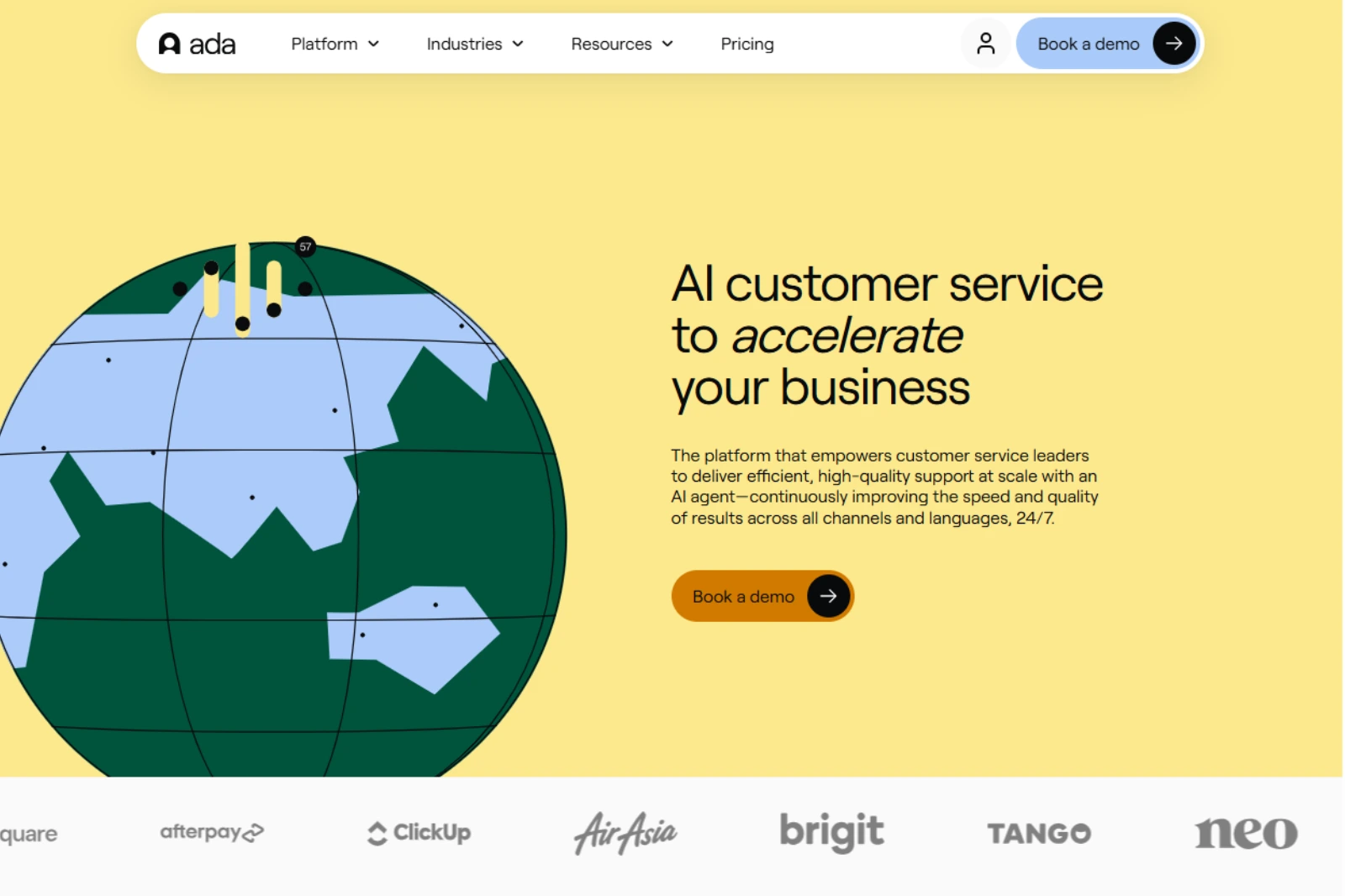 home page of Ada Chatbot