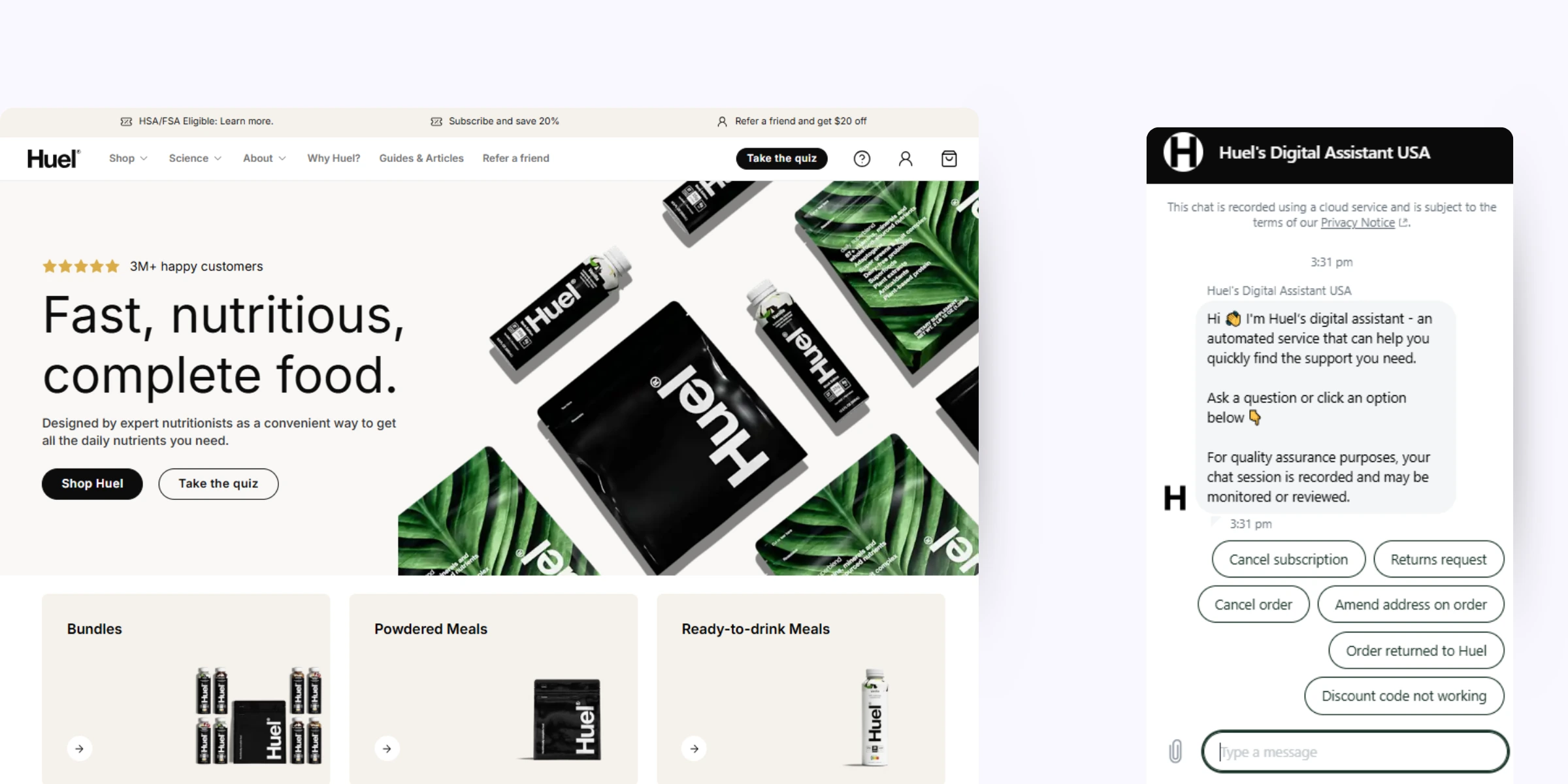 home page of huel