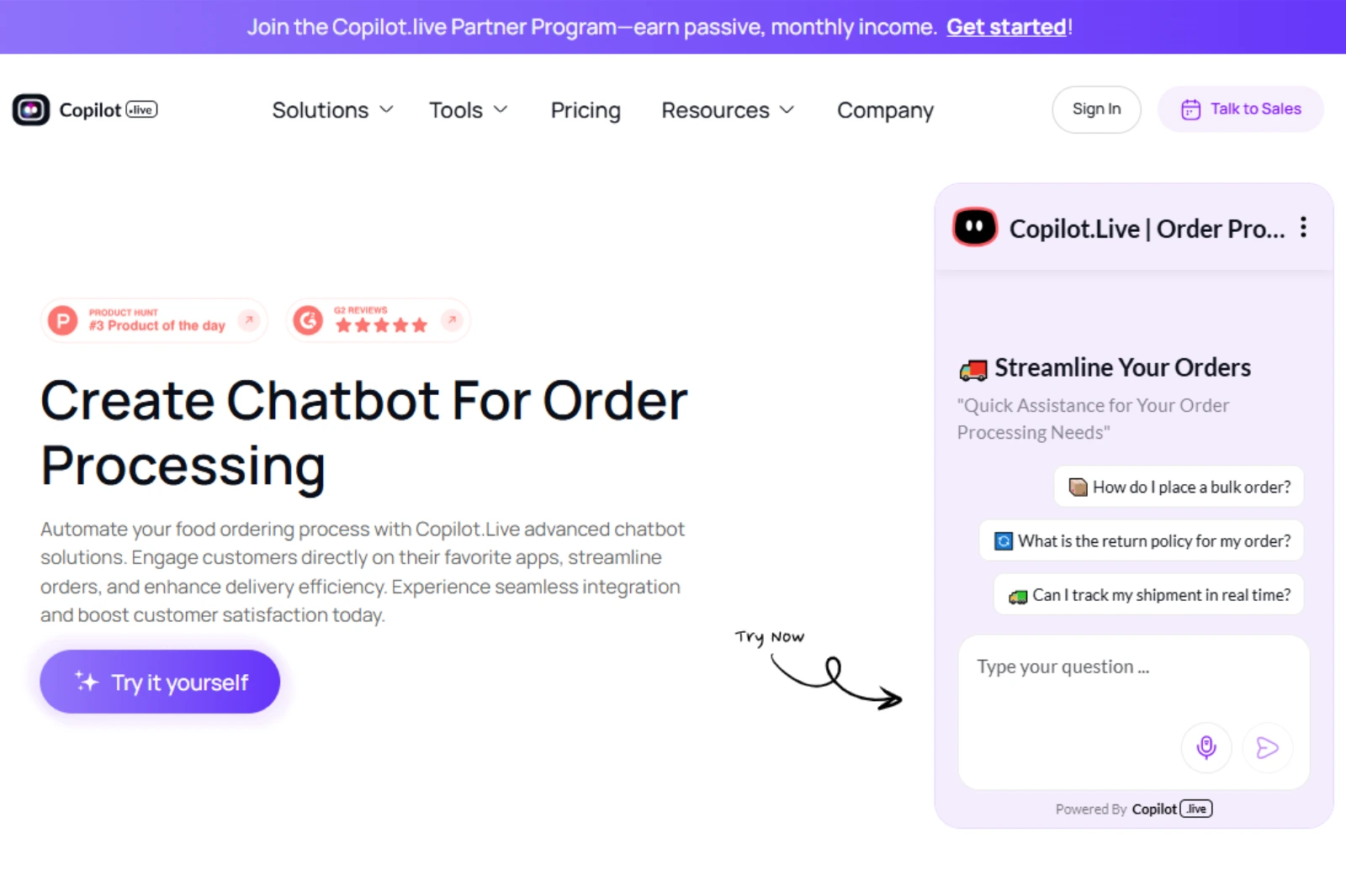 home page of Copilot.Live