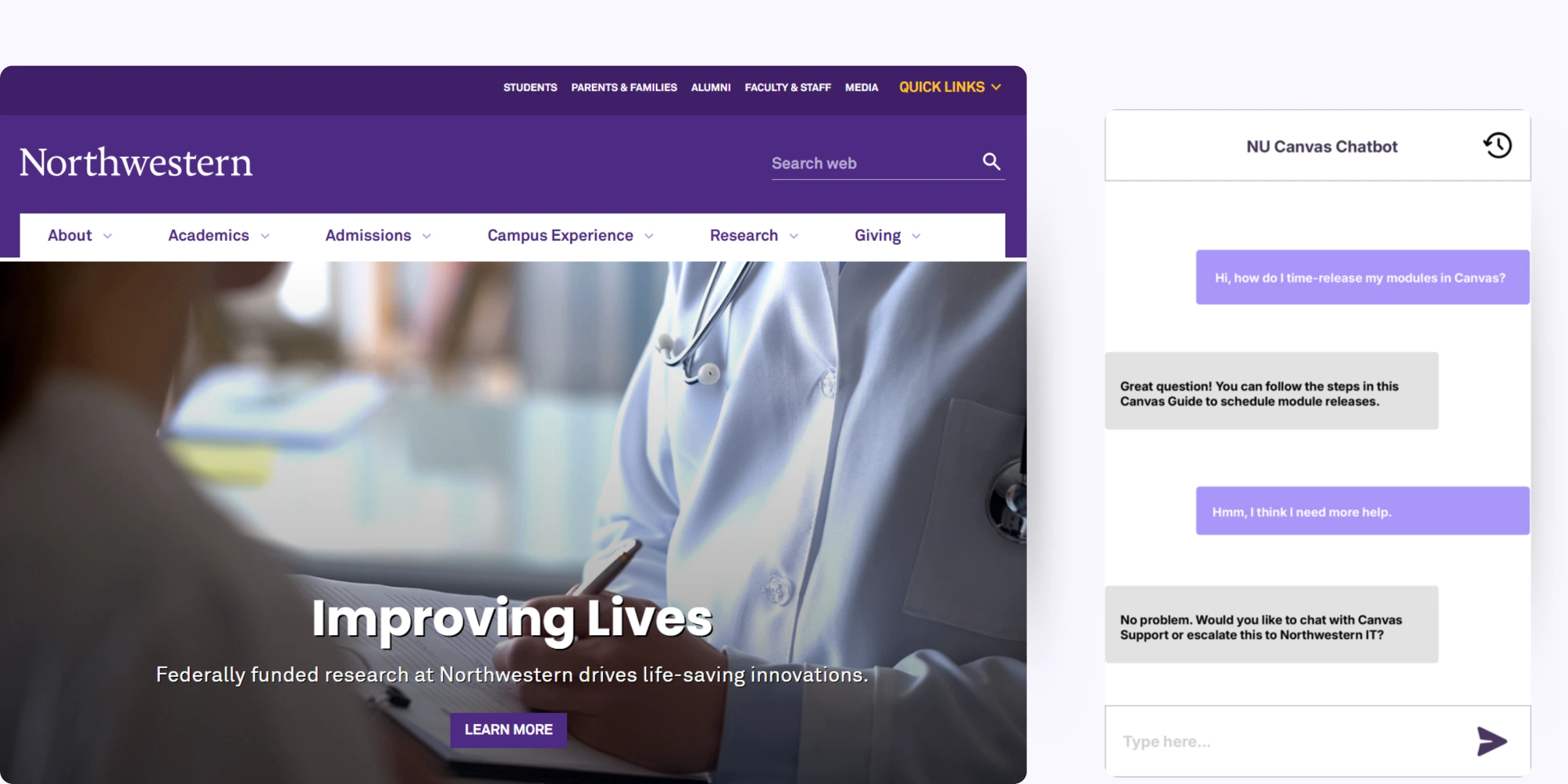 home page of Northwestern University