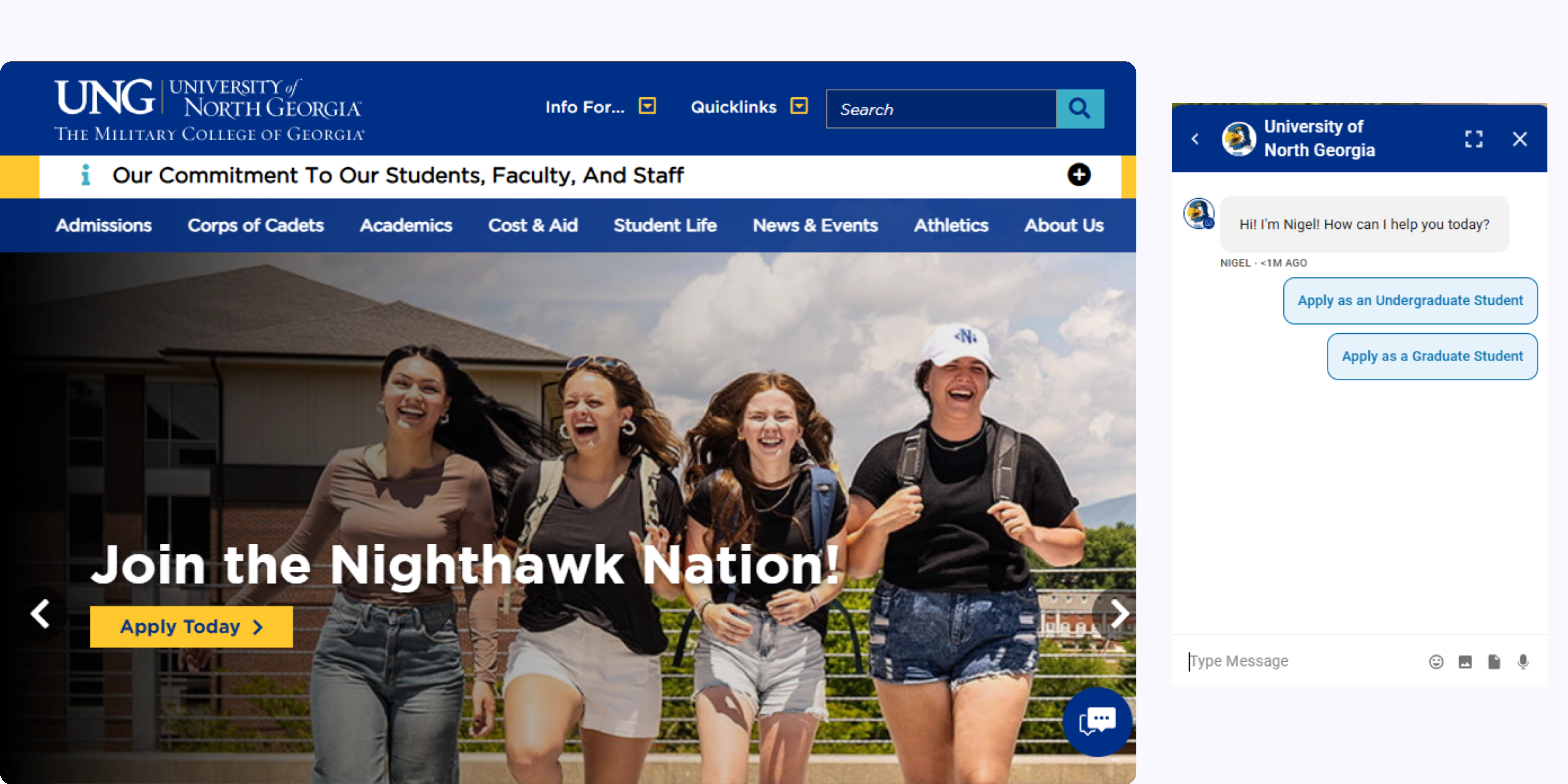 home page of University of North Georgia