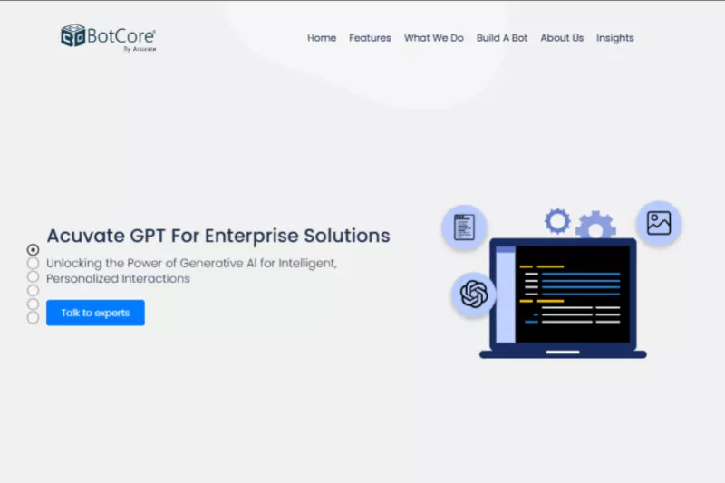 home page of Botcore.Ai