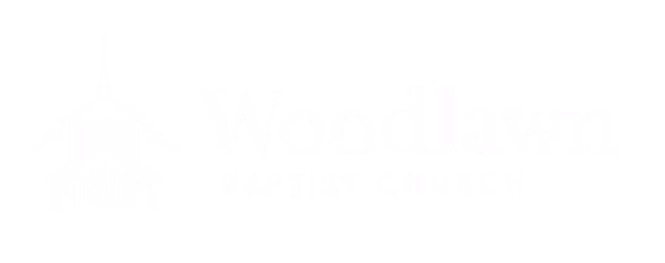 Woodlawn Baptist Church logo featuring a church steeple design and bold text.