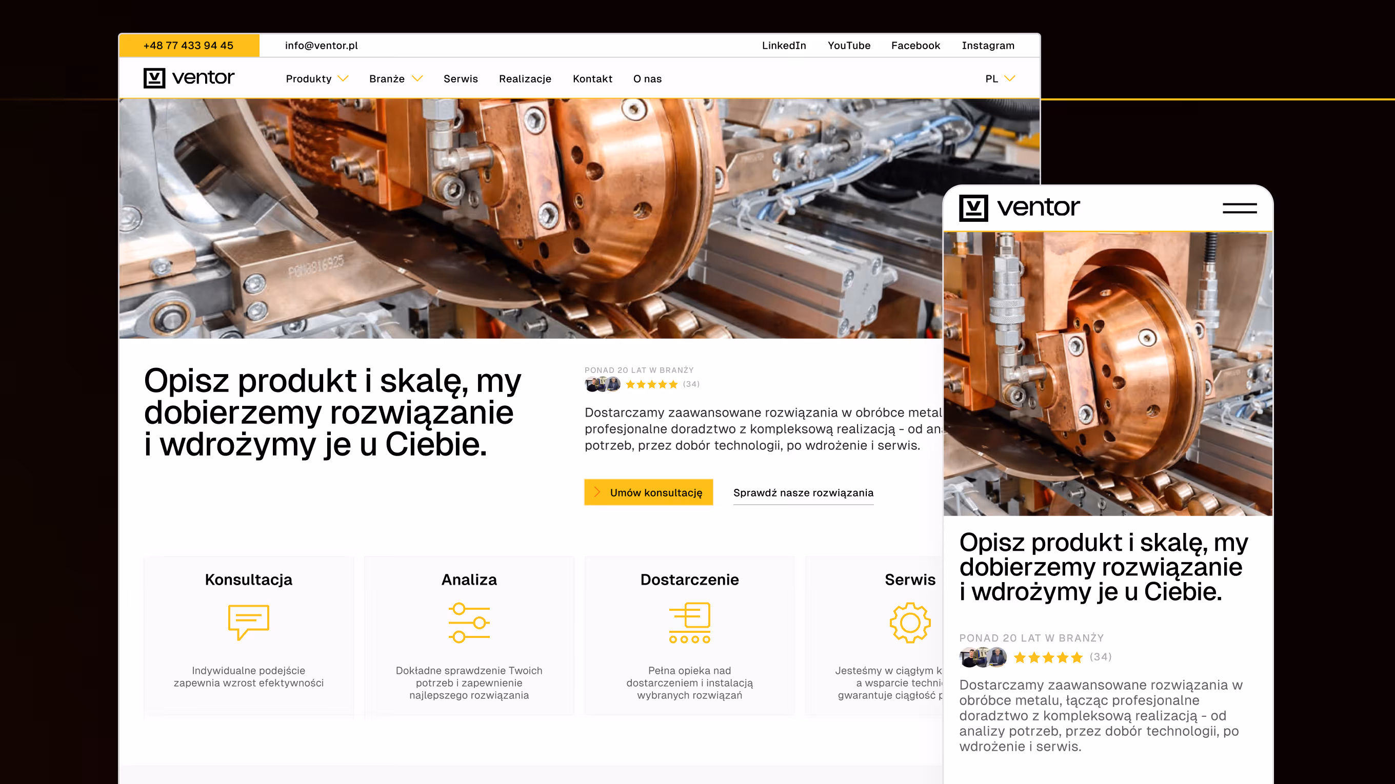 Responsive hero section design for the Ventor homepage on desktop and mobile