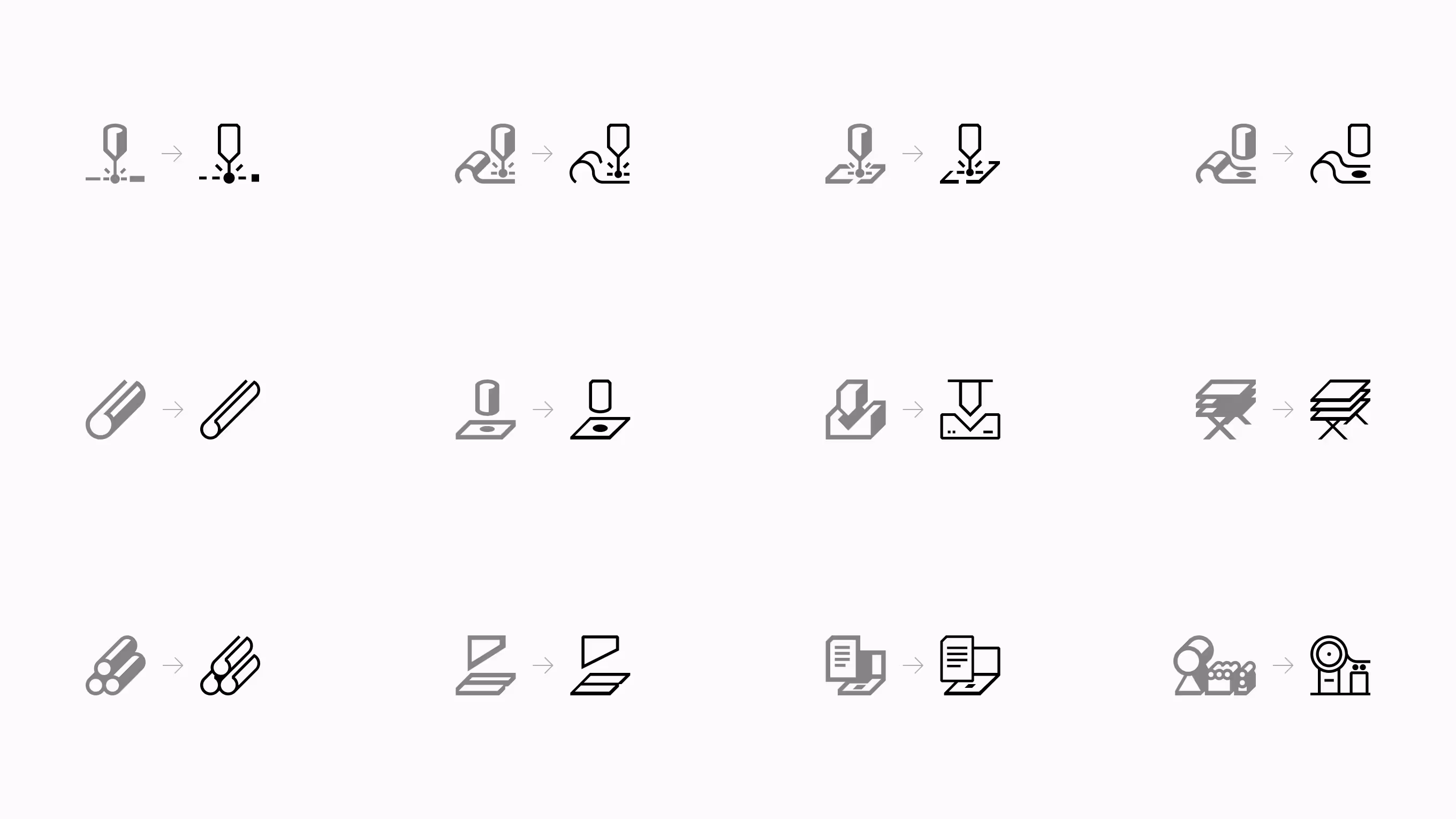 Comparison of selected Ventor pictograms from 2018 and their redesigned versions