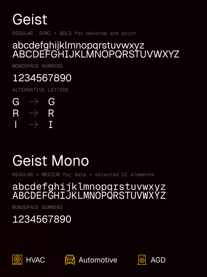 Geist type family with selected alternate glyphs used in the Ventor visual identity
