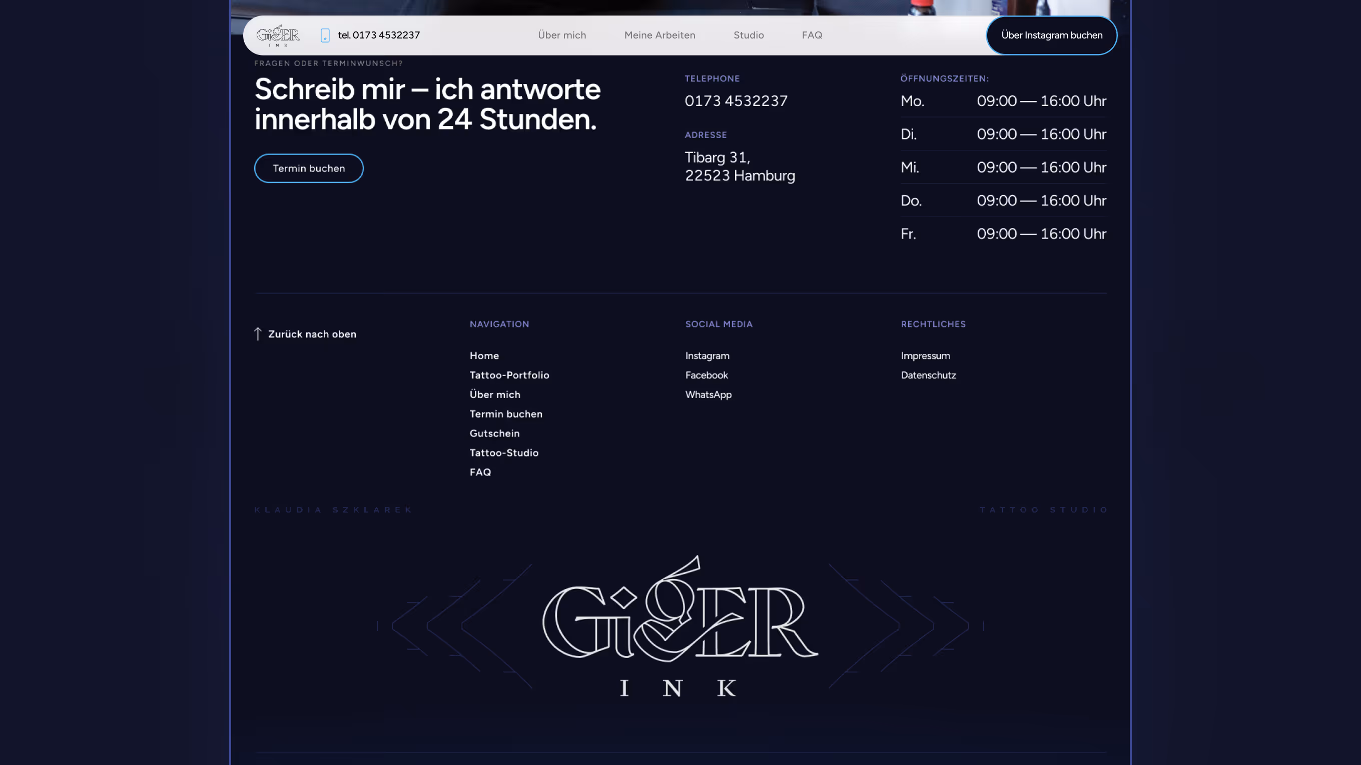 Footer section for the Giger Ink Website