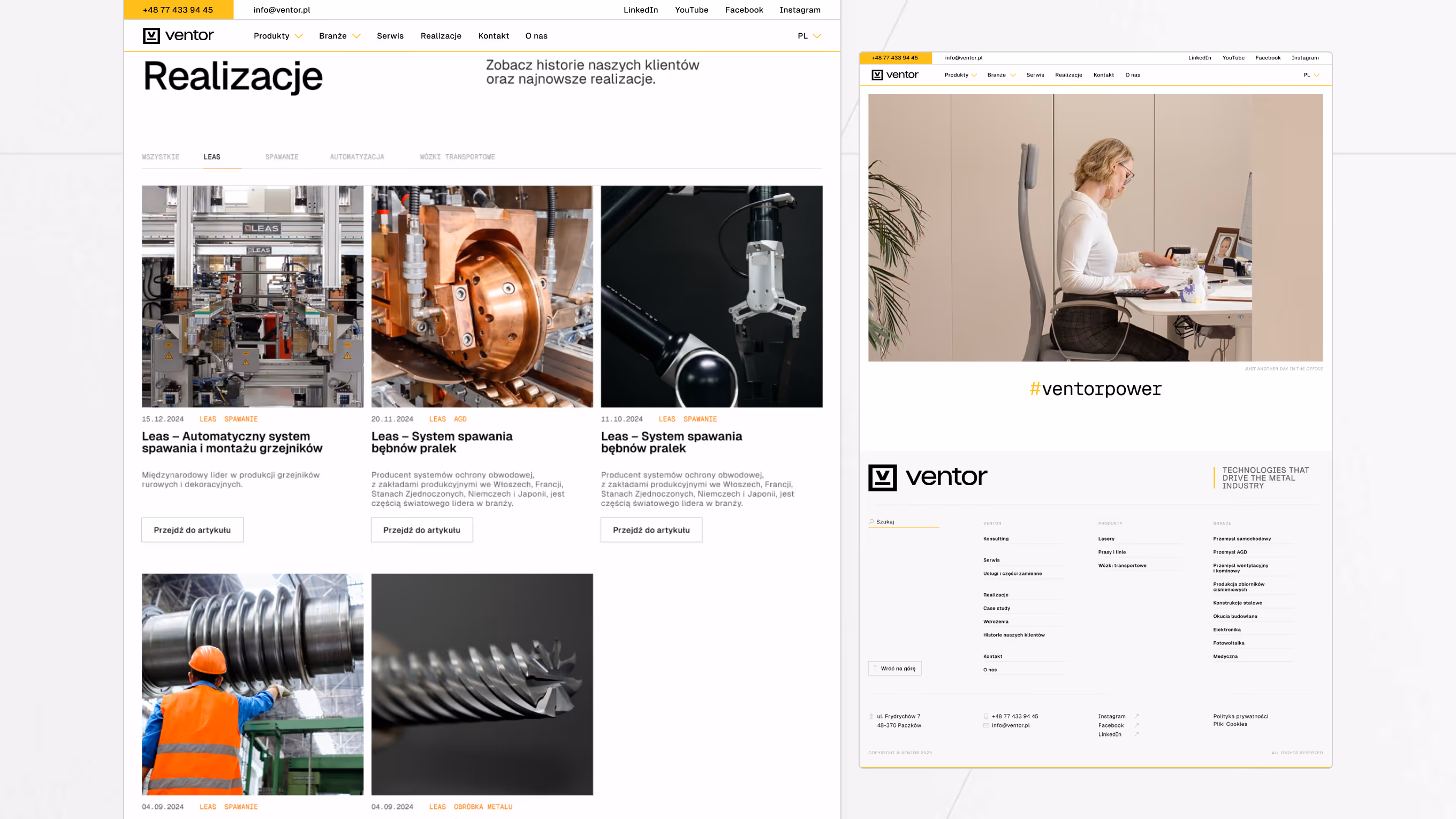 Ventor projects page with footer shown on desktop