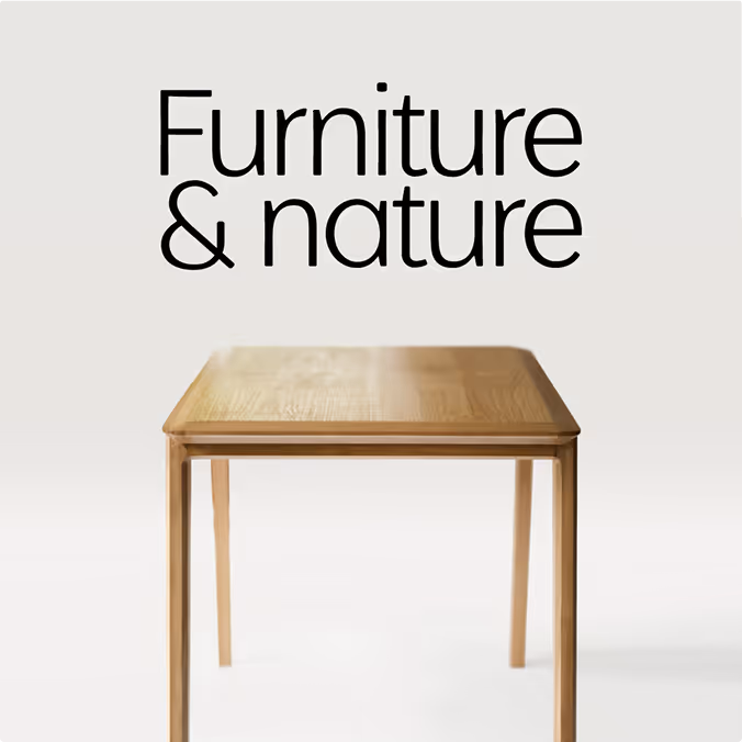 The words "Furniture & Nature" set in the custom FUNA typeface, layered over a photograph of the Pagoda dining table