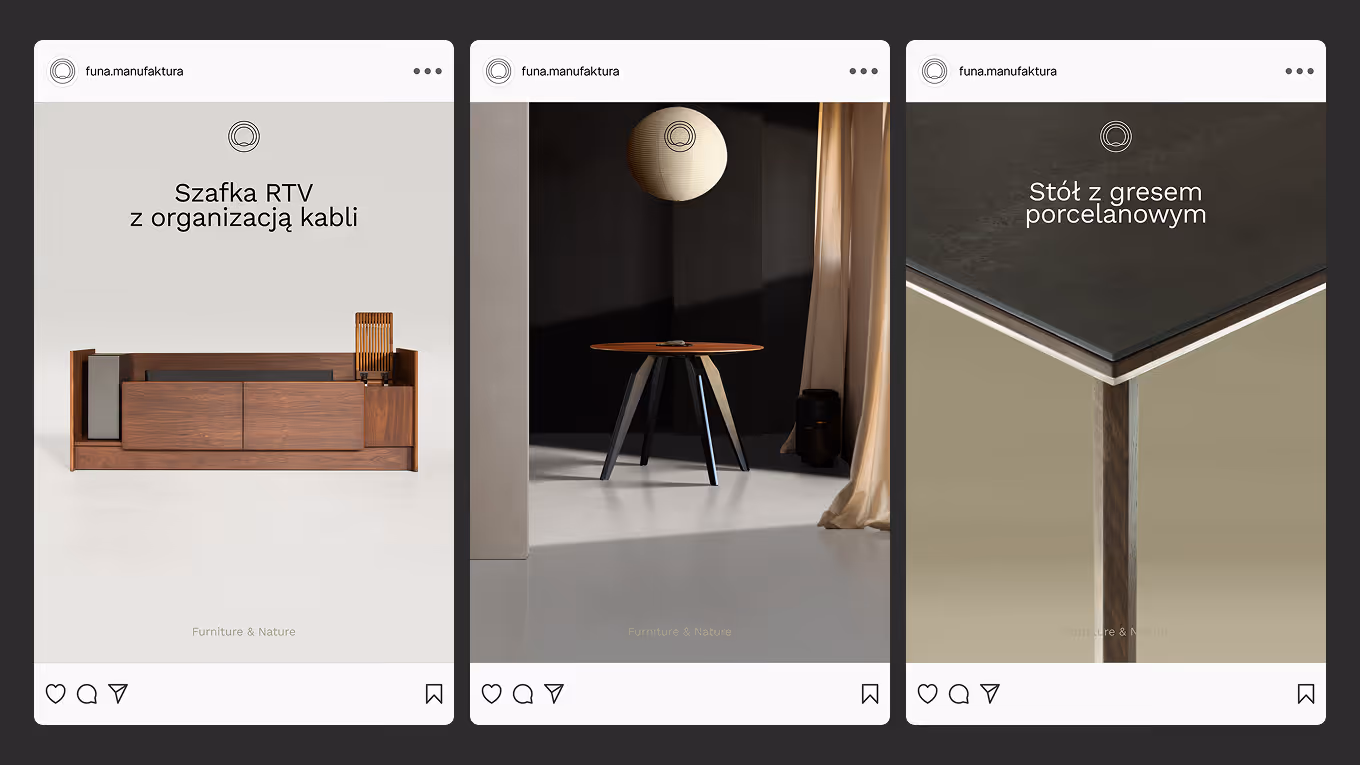 Selection of FUNA Instagram post covers showing the brand's social media visual system