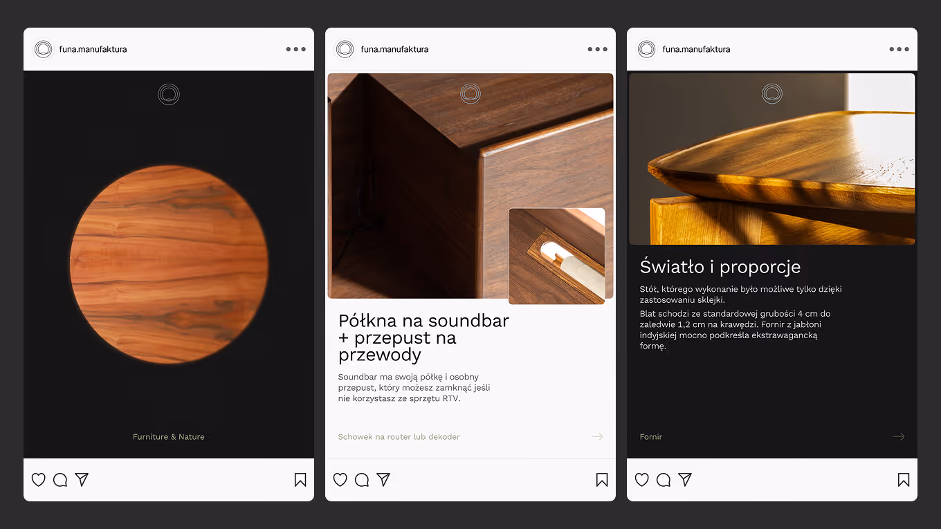 Selection of FUNA Instagram post showing the brand's social media visual system