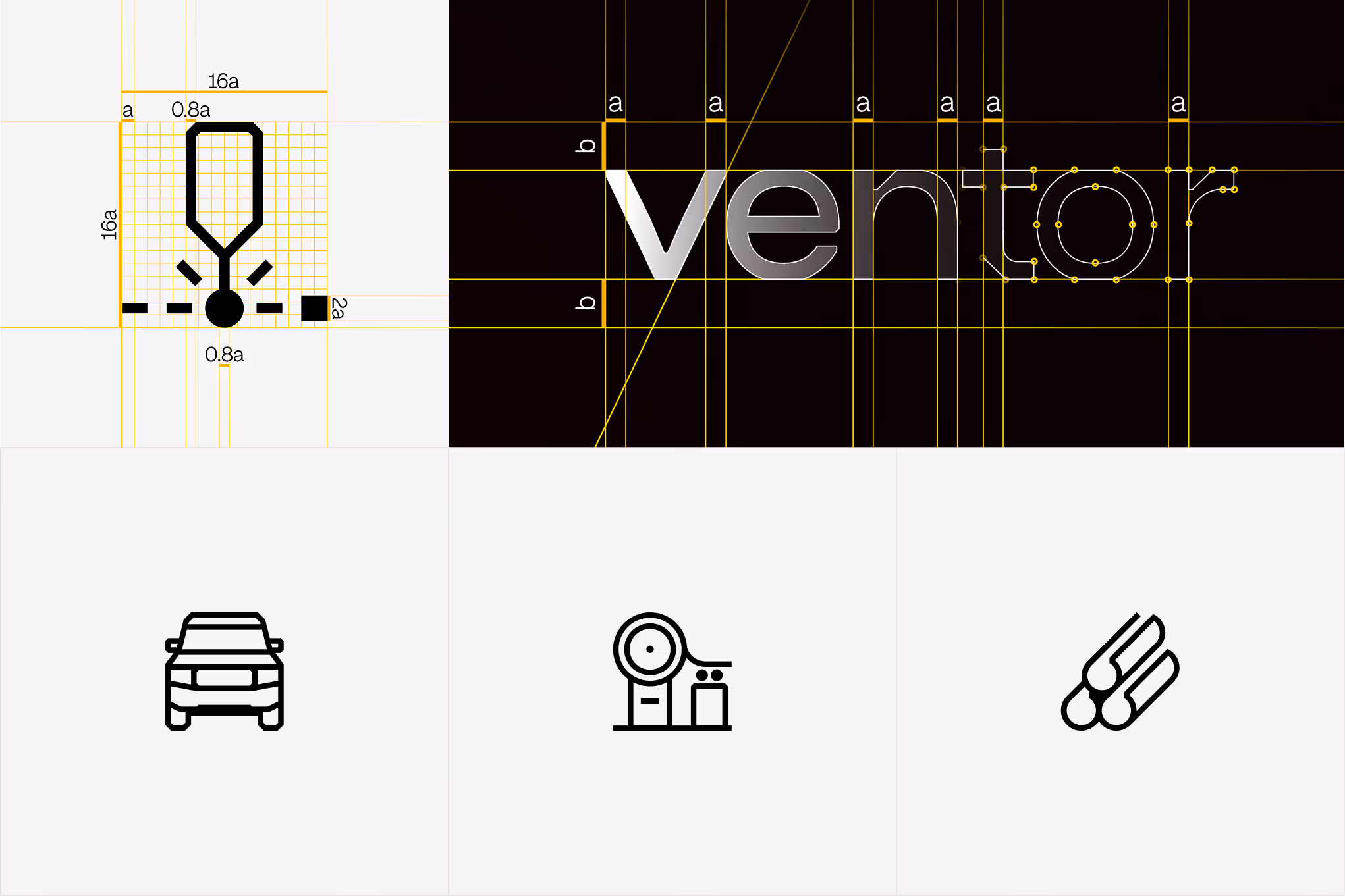 Ventor pictogram set alongside the wordmark