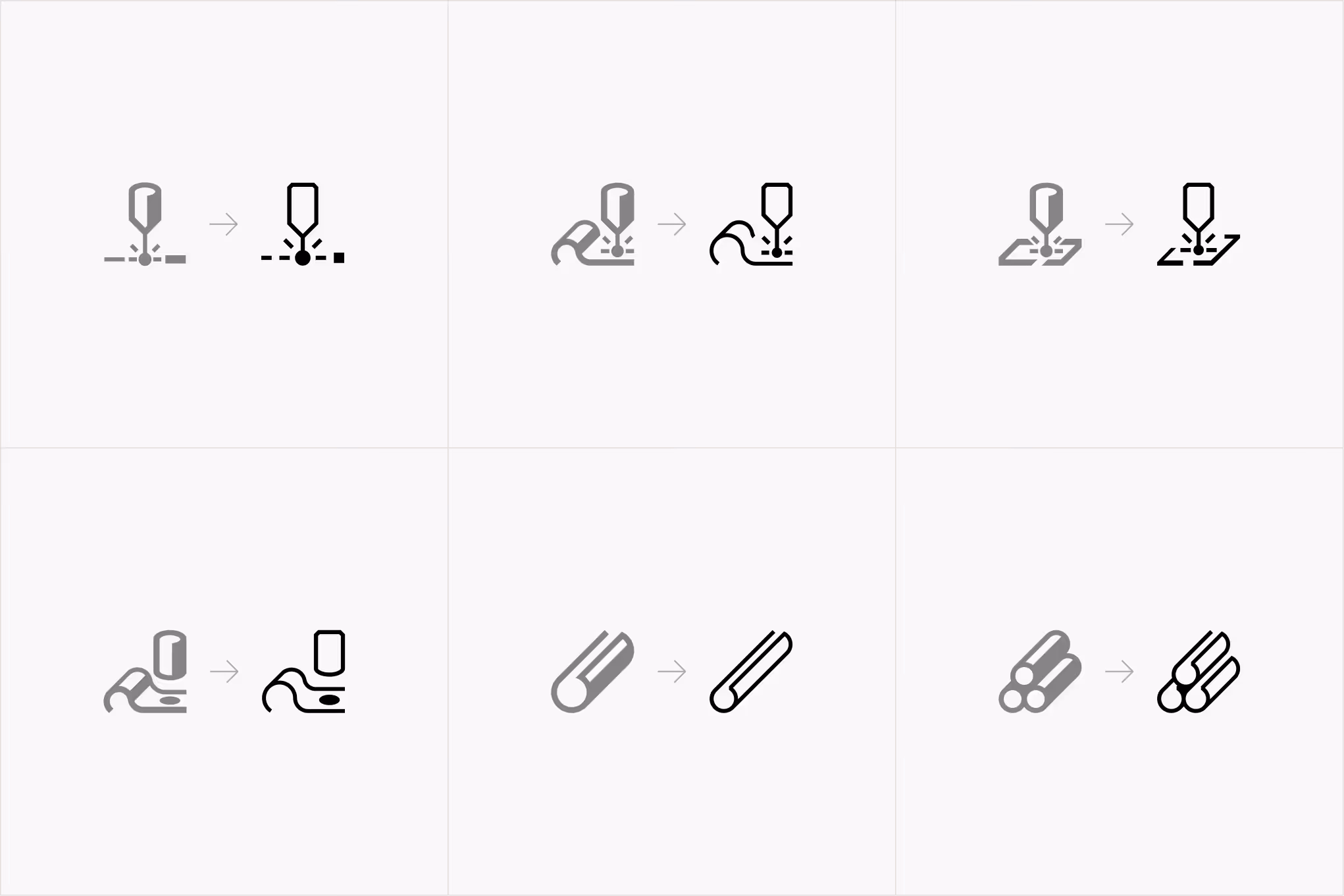 Ventor pictogram set, comparison before and after rebrand