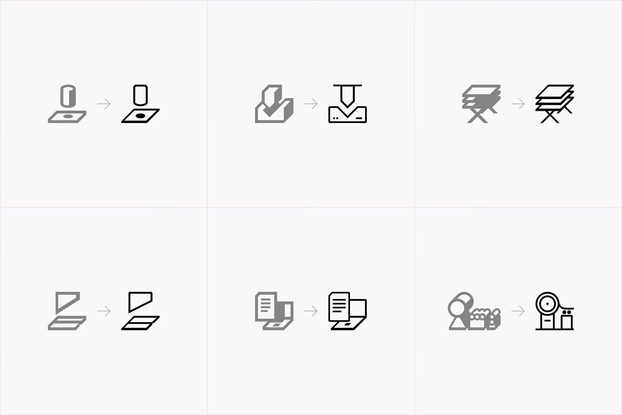 Ventor pictogram set, comparison before and after rebrand