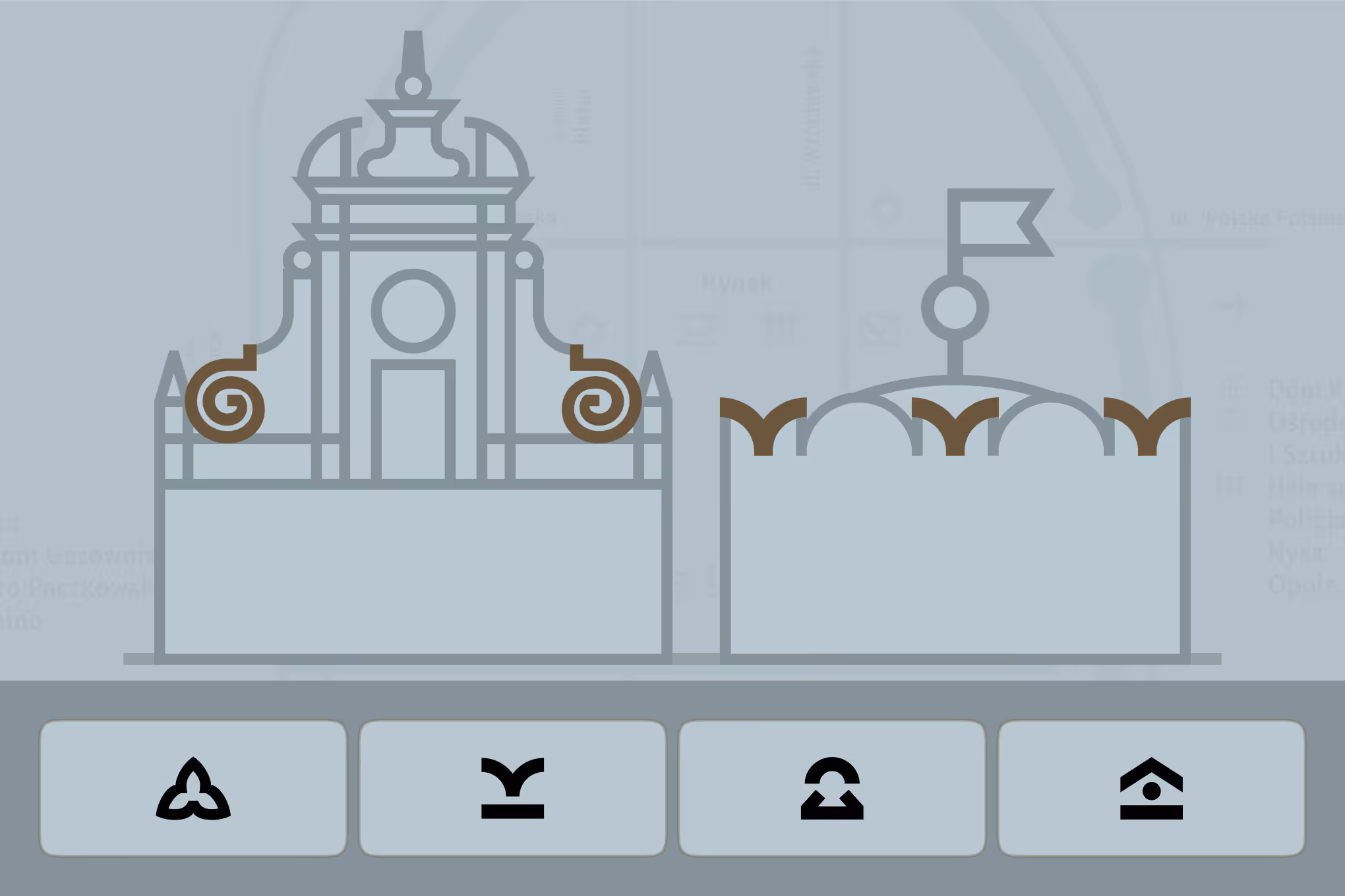 Paczków pictogram set: icons derived from local architectural details
