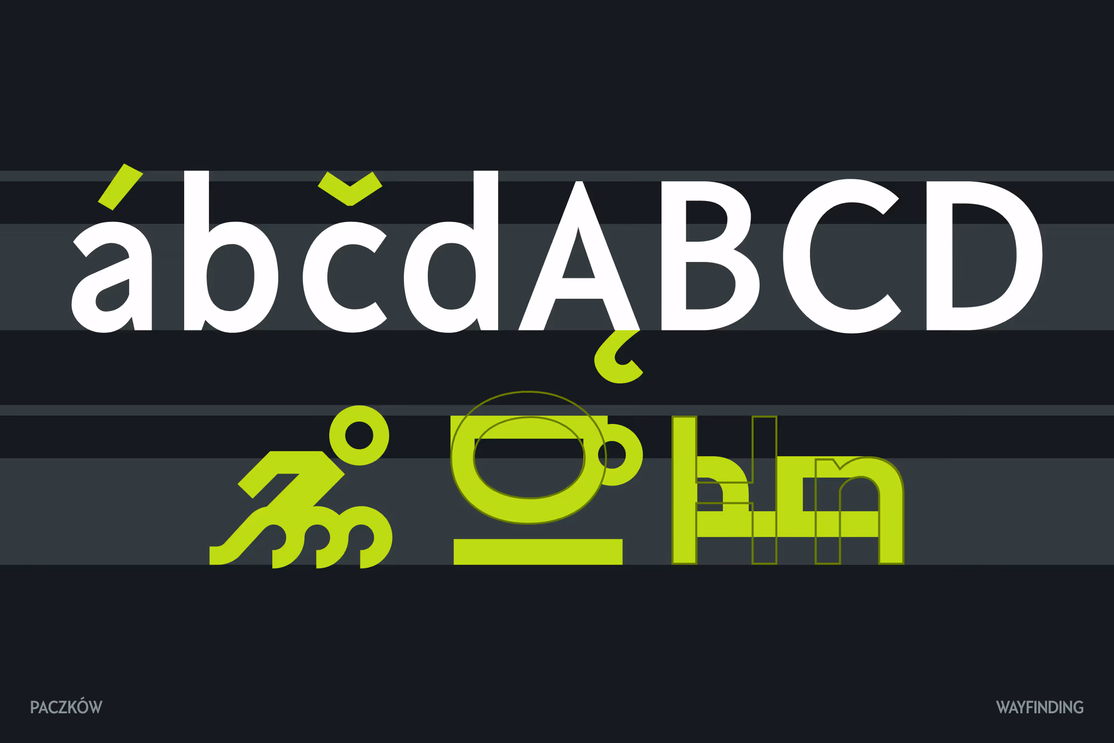 Paczków Wayfinding — letterform and pictogram construction comparison