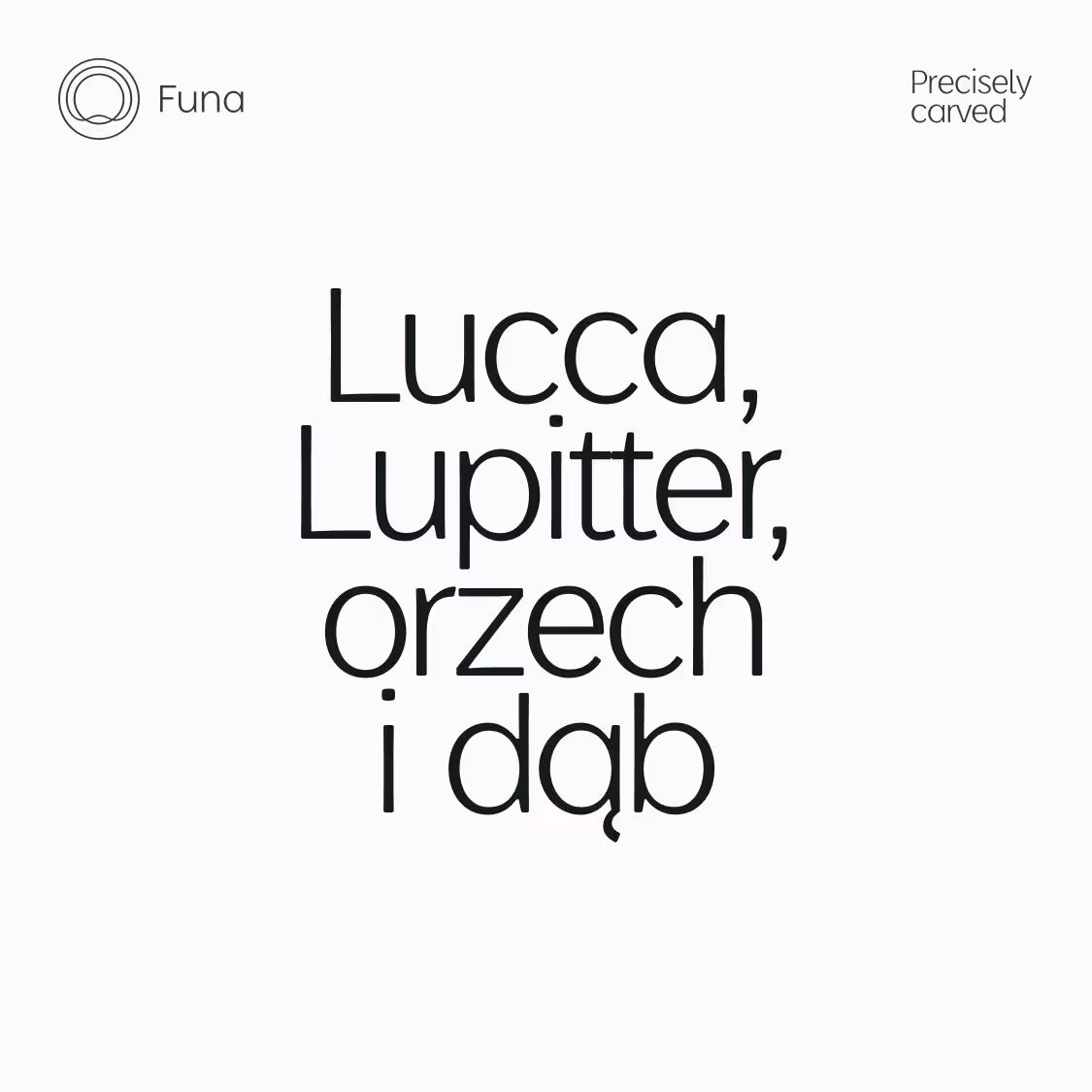 FUNA typeface — sample words set in the typeface