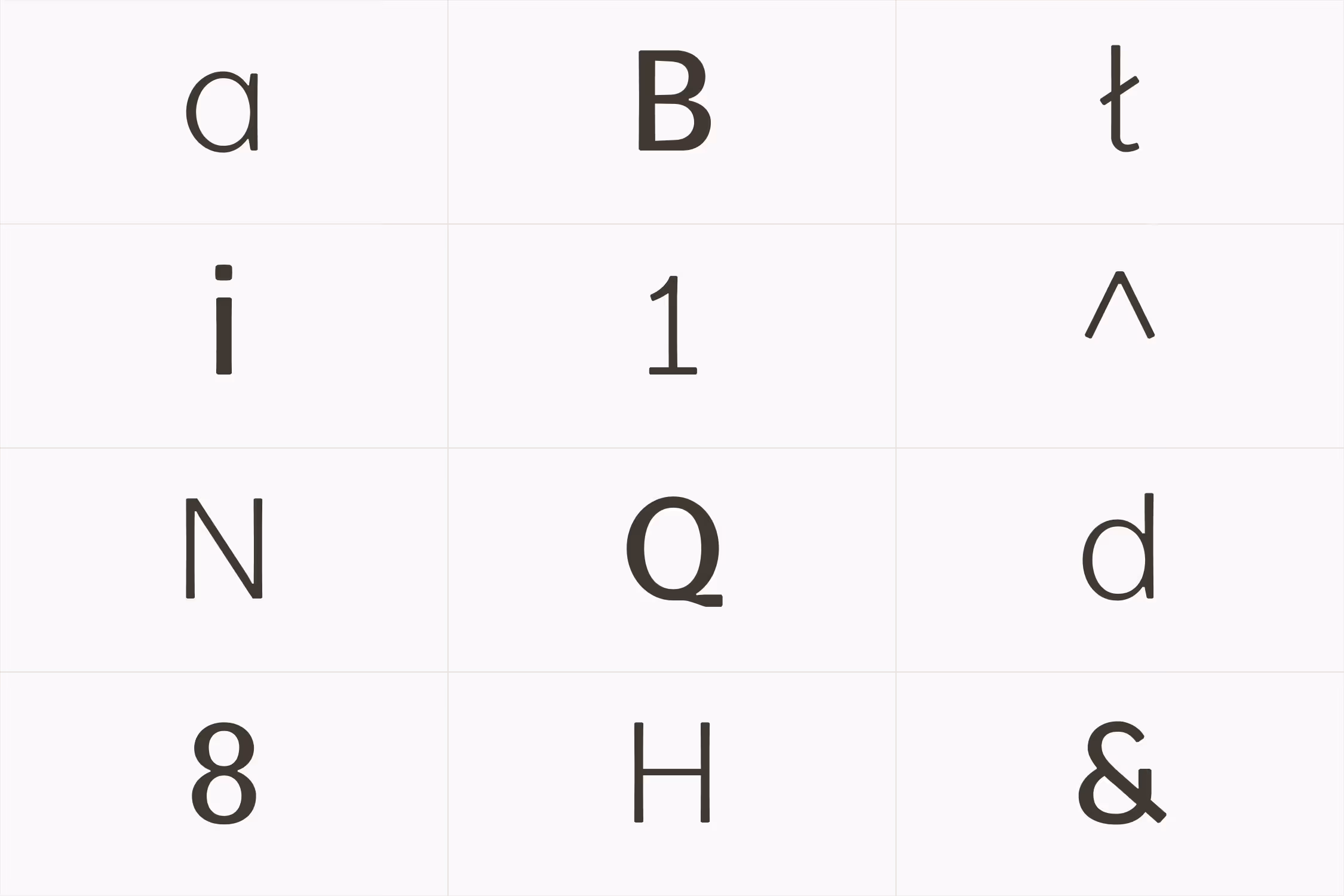 FUNA typeface — selected glyphs on construction grid