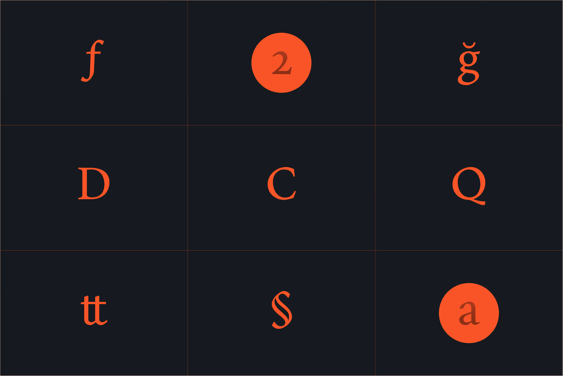CESAR typeface — selected glyphs on construction grid