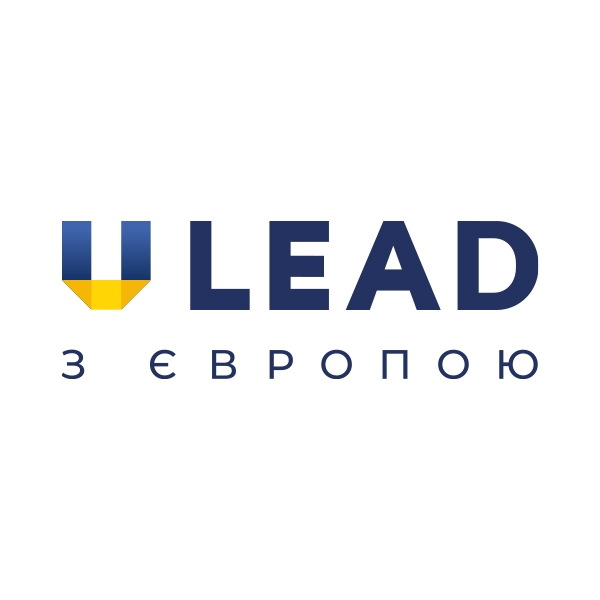 Logo reading 'LEAD' with stylized U in blue and yellow, and Ukrainian text 'з Європою' underneath.