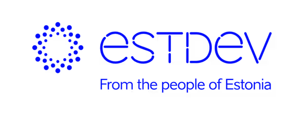 EstDev logo with blue text and icon, accompanied by the tagline 'From the people of Estonia'.