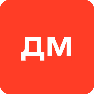 White Cyrillic letters ДМ on a red rounded square background.