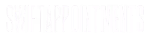 White text reading 'SWIFTAPPOINTMENTS' a Digital Development & Design Agency on a transparent background.