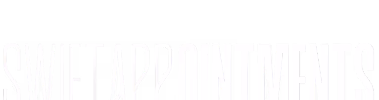 Text showing the phrase 'SwiftAppointments' with bold white letters on a black background.