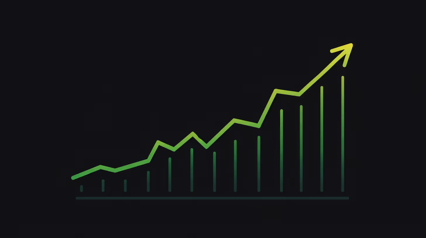 Green upward trending bar and line graph indicating growth on a black background.