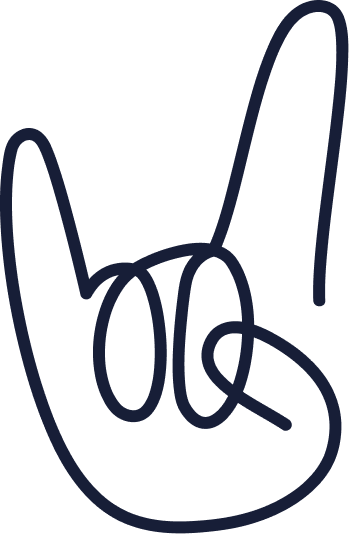 Hand making the rock and roll sign with index and pinky fingers extended and thumb holding down middle and ring fingers.