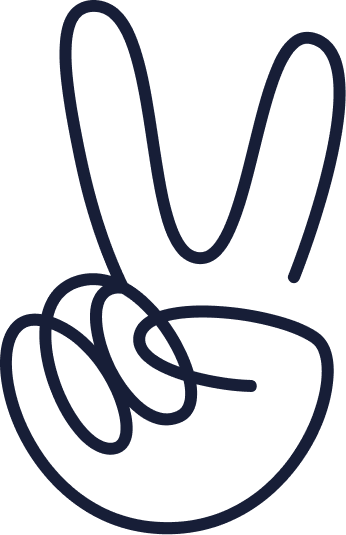 Outline of a hand making a peace sign with the index and middle fingers raised.