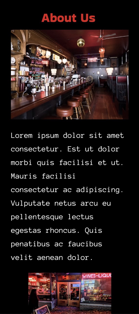 The About page on mobile of my remade Dinos Tomato Pie website.