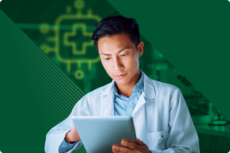 Man looking at tablet in laboratory