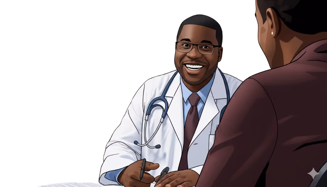 African male doctor talking to patient