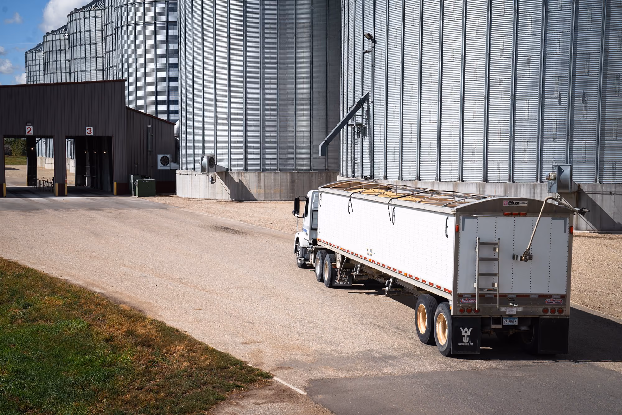 Semi-truck at a grain storage facility