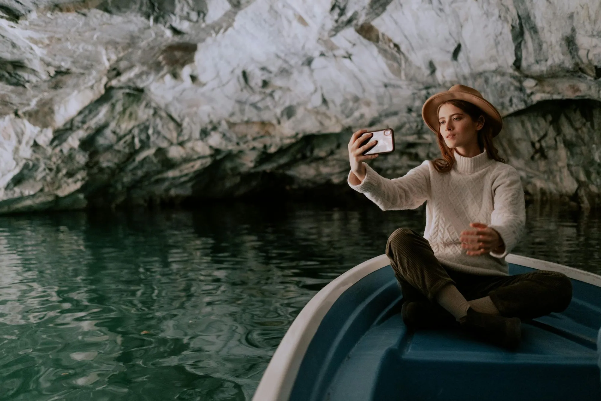 Girl doing selfie on the boat